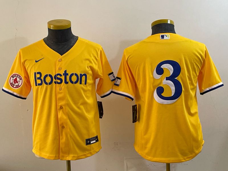 Youth 2025 Boston Red Sox #3 No Name Yellow City Edition Nike MLB Jersey style 04->ncaa teams->NCAA Jersey